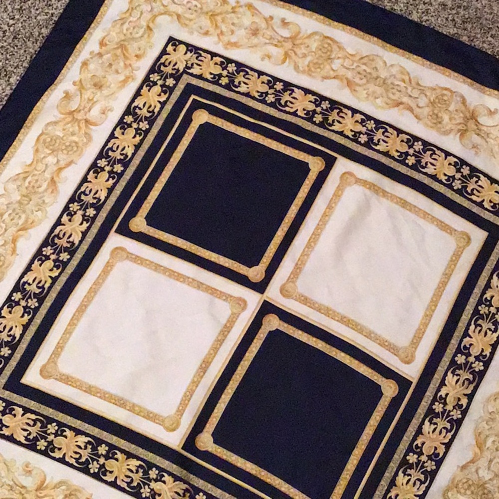 Gold Cream and Navy Scroll Scarf, Wrap Etc.